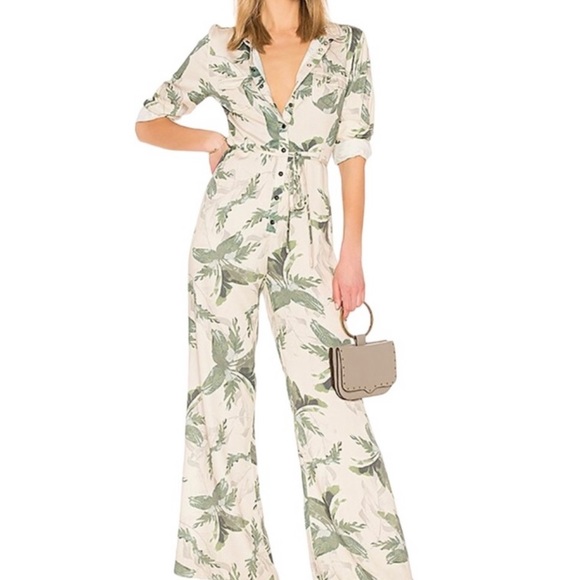 ONE TEASPOON Wasteland Wide Leg
Tropical Long Sleeve Jumpsuit Khaki M (NWOT) - Picture 1 of 14